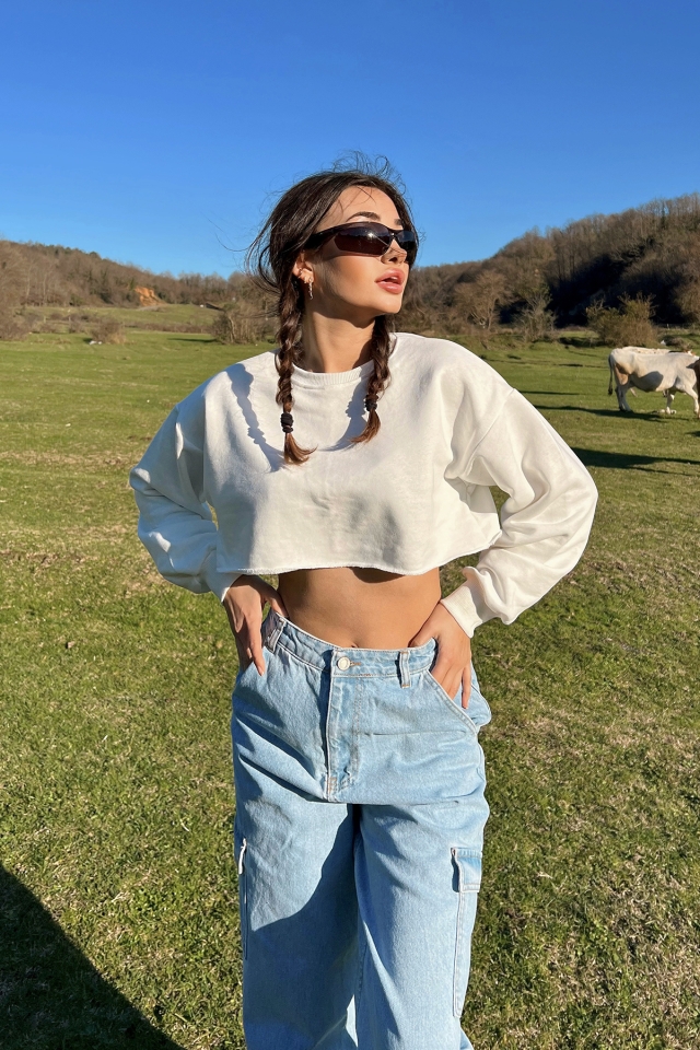Beyaz Basic Crop Top ATE3144