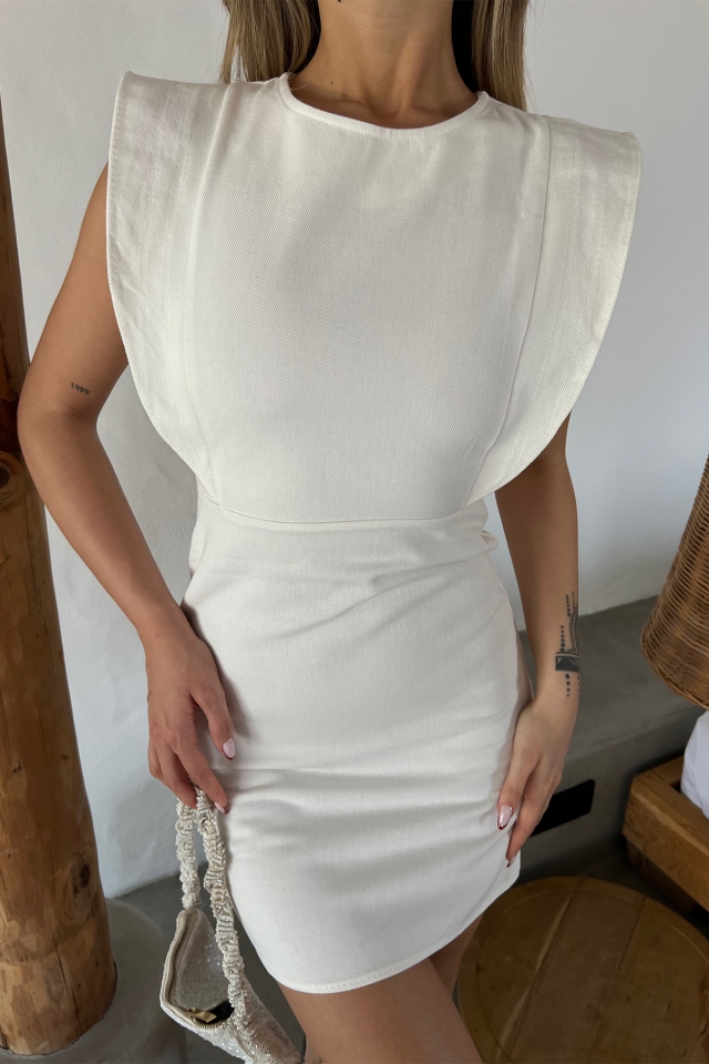 Beyaz Basic Mini Elbise ATE4499