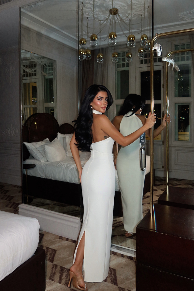 Beyaz Doria Uzun Elbise ATE-3615