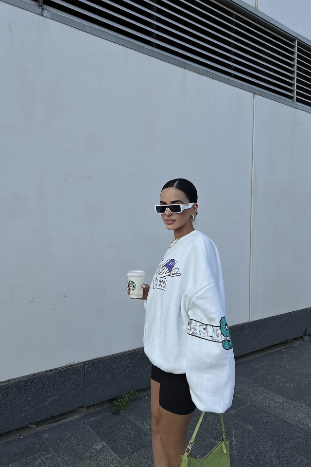 Beyaz Baskılı Oversize Sweat ATE2276