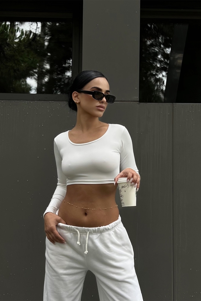 Beyaz Bisiklet Yaka Crop Top
