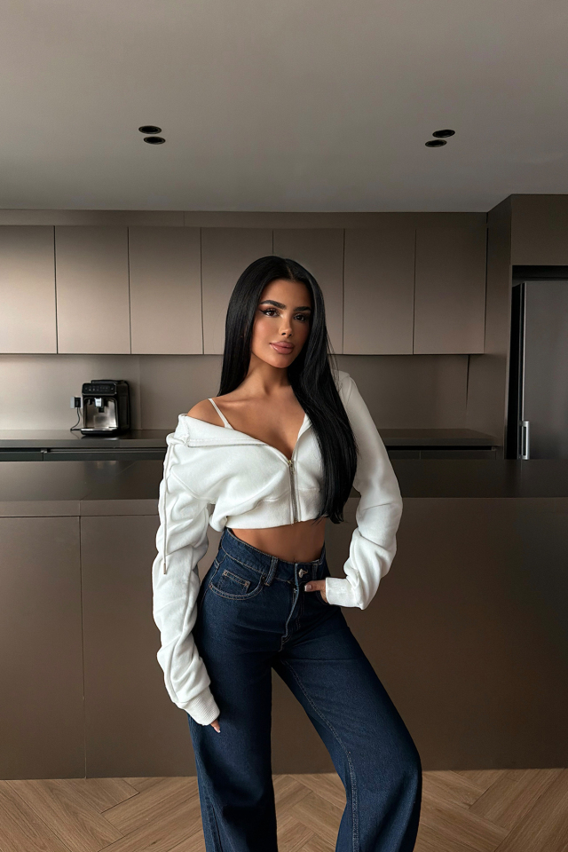 Beyaz Caiden Crop Hırka