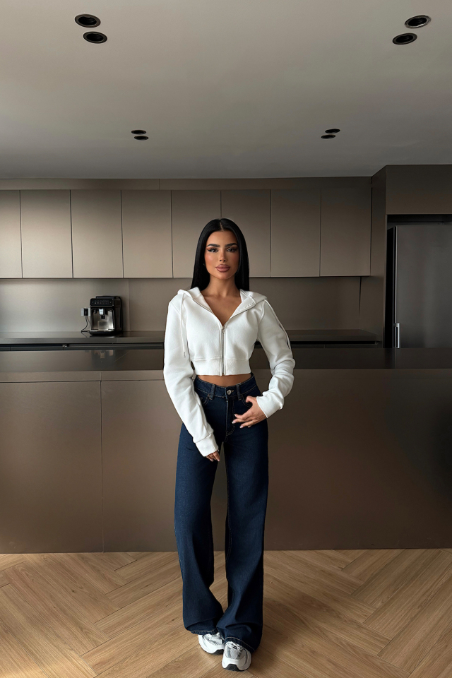Beyaz Caiden Crop Hırka