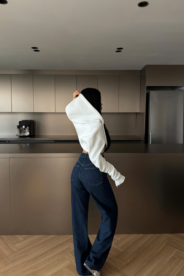 Beyaz Caiden Crop Hırka