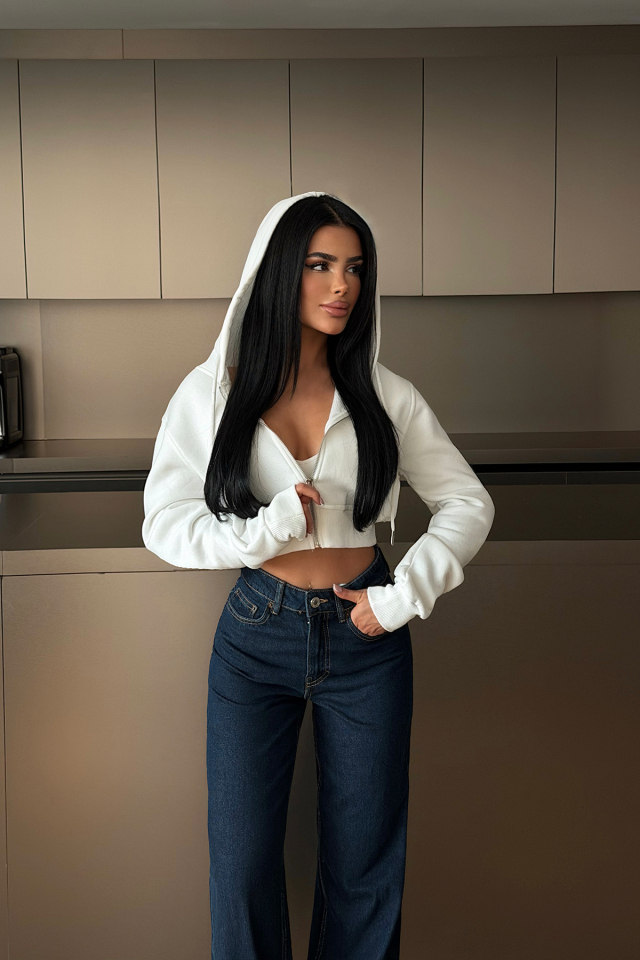 Beyaz Caiden Crop Hırka ATE-4856 - EYYO