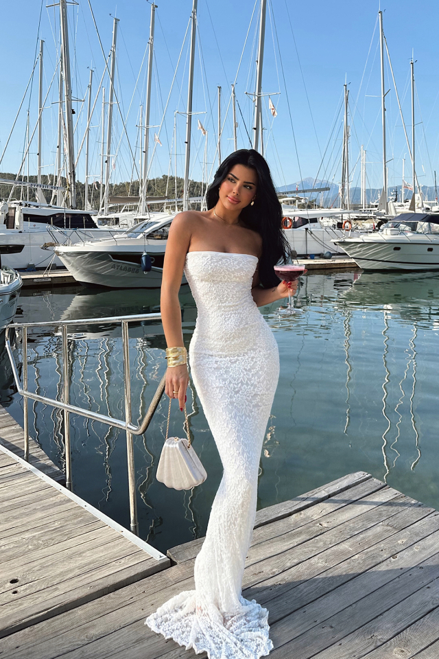 Beyaz Cassini Dantel Elbise ATE-1164 - EYYO