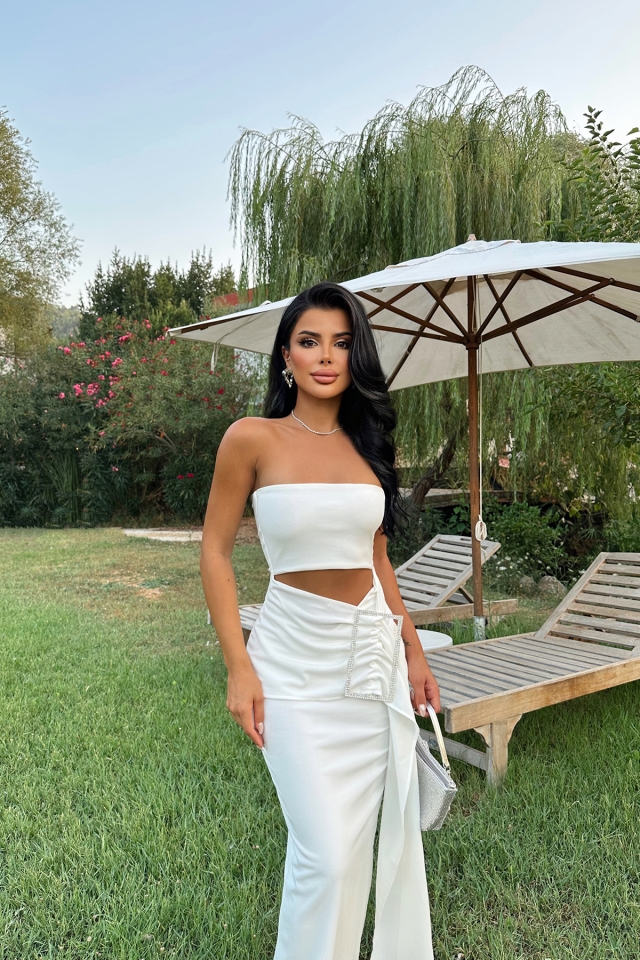 Beyaz Diana Taş Detay Elbise ATE7655