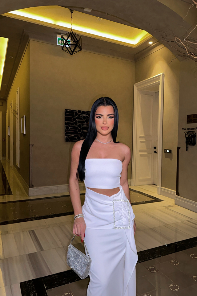 Beyaz Diana Taş Detay Elbise ATE7655