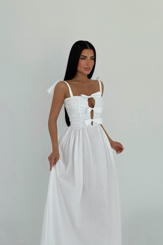 Beyaz Mirabelle Uzun Elbise ATE-2442