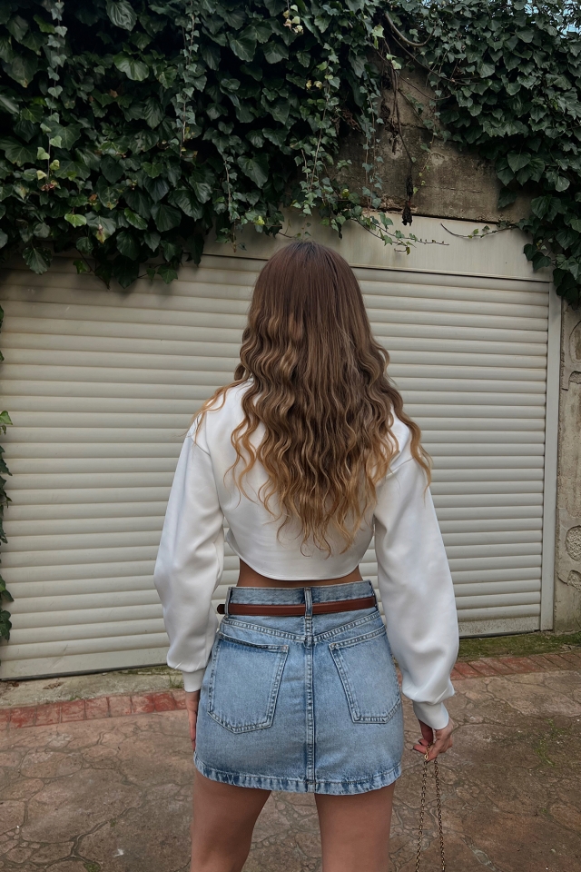 Beyaz Gömlek Yaka Crop Top ATE3419