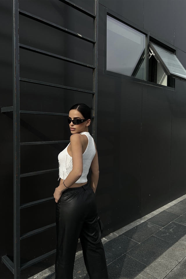 Beyaz İnci Detay Crop Top ATE4732