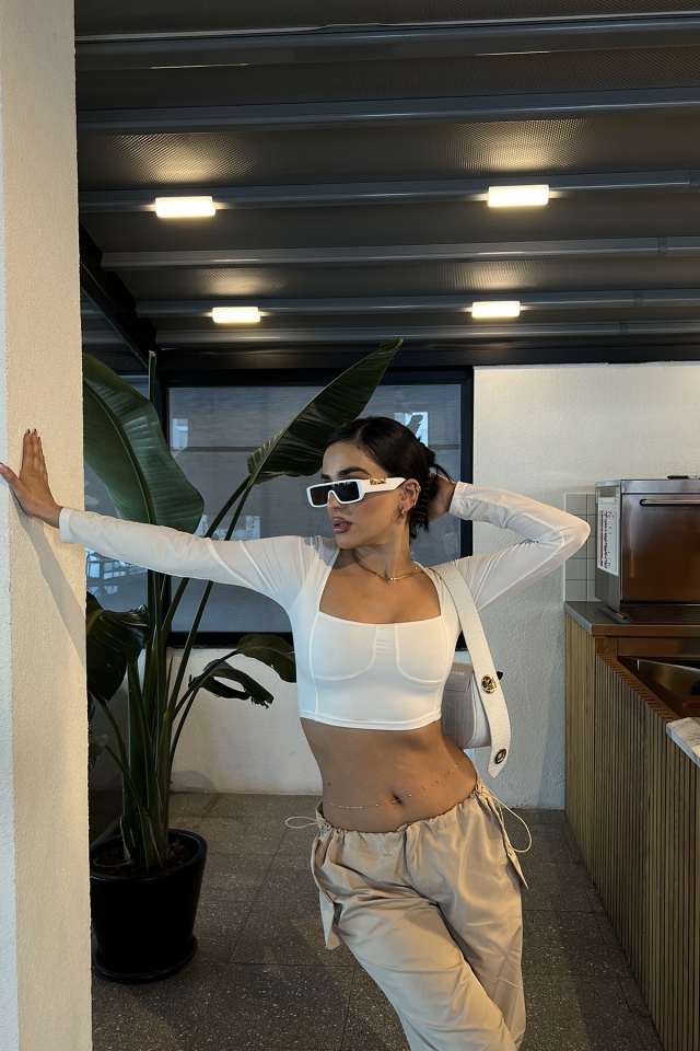 Beyaz Kare Yaka Crop Top ATE3268