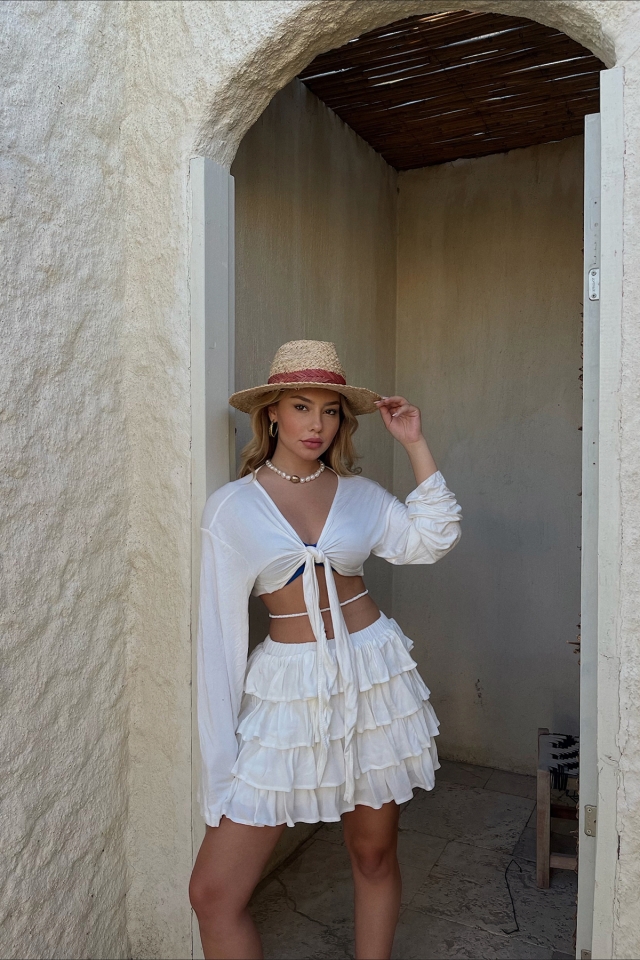 Simona Beyaz Kat Kat Etek ATE1679 - EYYO ATELIER