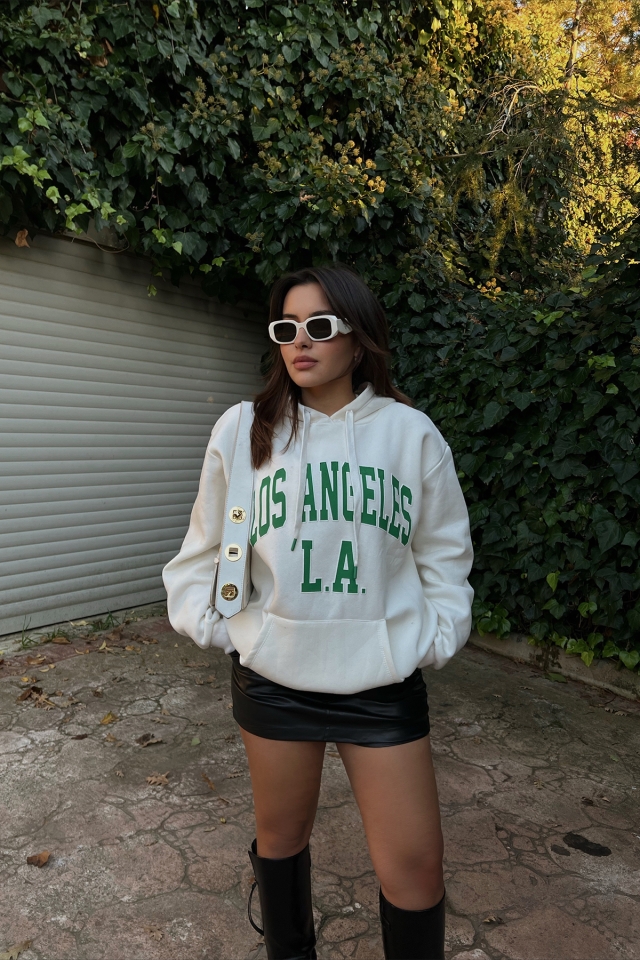 Beyaz Los Angeles Baskılı Sweat ATE2501