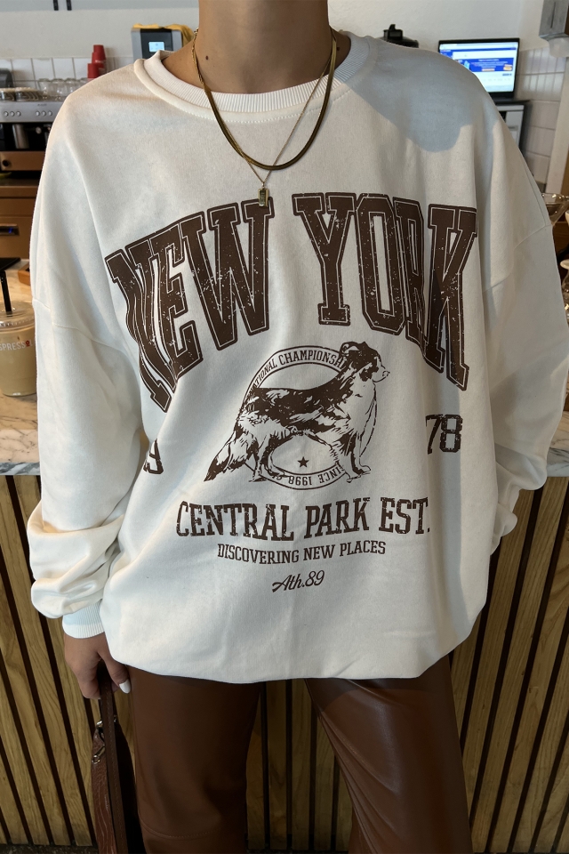 Beyaz New York Baskılı Sweat ATE2413