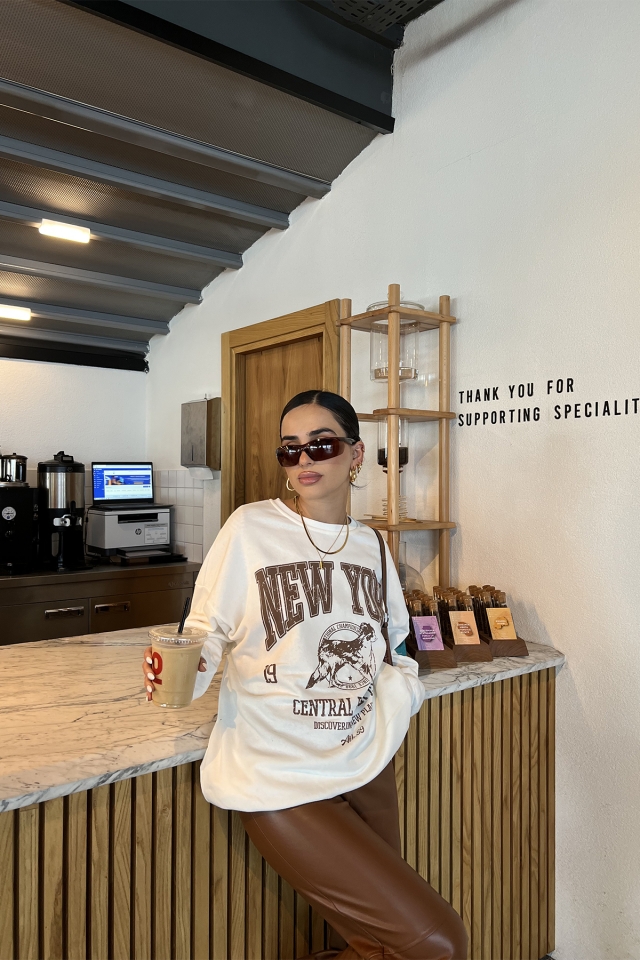 Beyaz New York Baskılı Sweat ATE2413