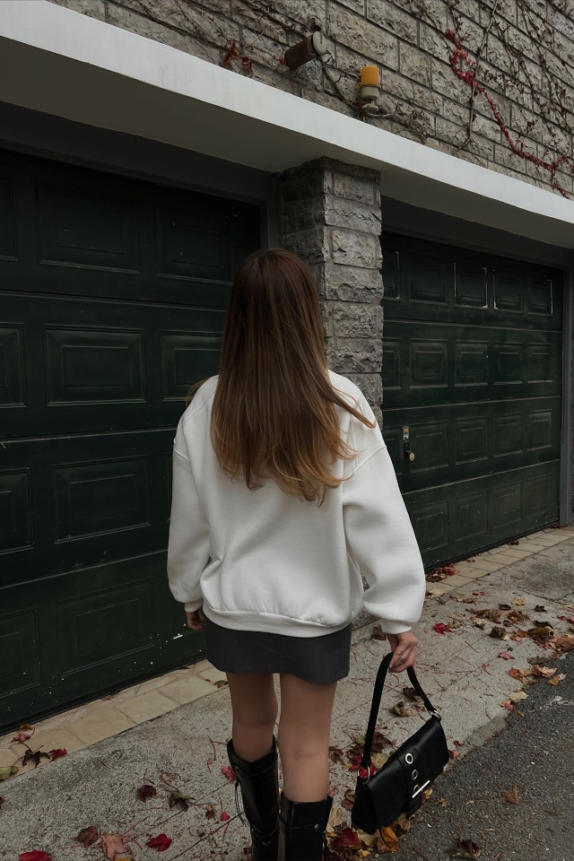 Beyaz New York Baskılı Sweat ATE2589
