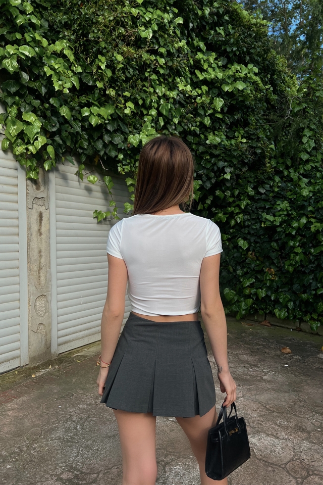 Beyaz Önü Büzgülü Crop Top ATE6411