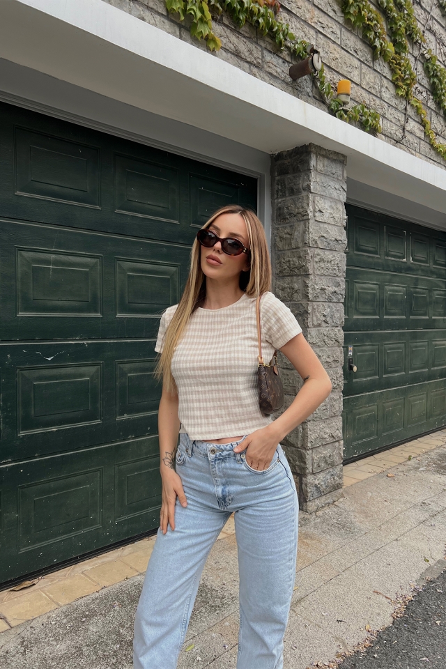 Bej Örme Crop Top ATE6831