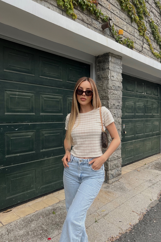 Bej Örme Crop Top ATE6831