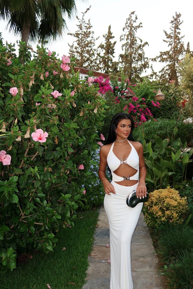 Beyaz Marseille Kelebek Aksesuarlı Elbise