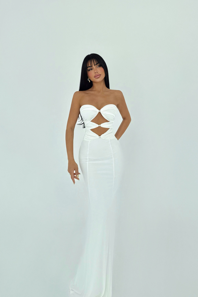 Beyaz Kenley Uzun Elbise ATE-2909 - EYYO