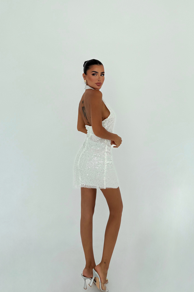 Beyaz Nateba Mini Elbise ATE-3104