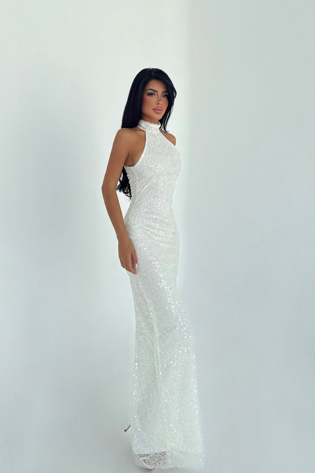 Beyaz Shion Payetli Elbise ATE-3315