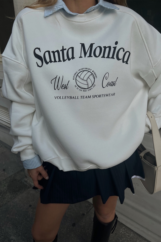 Beyaz Santa Monica Baskılı Sweat ATE2397