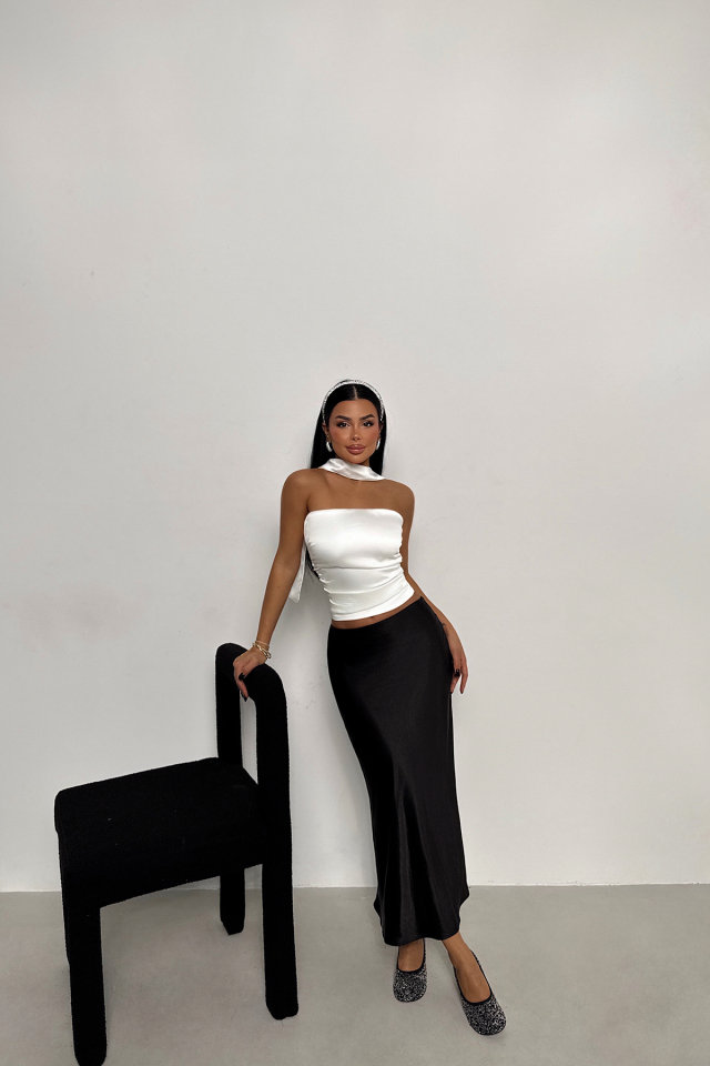 Beyaz Harin Fularlı Bluz ATE-1311