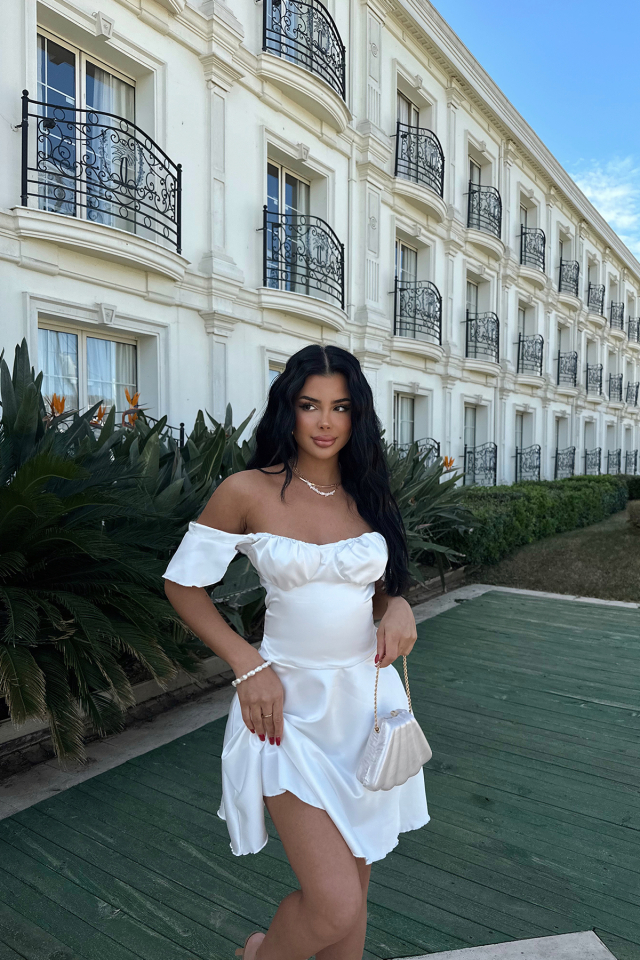 Beyaz Rosalyn Mini Elbise ATE-0952 - EYYO