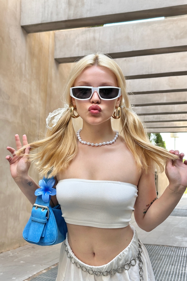 Beyaz Straplez Crop Top ATE7560