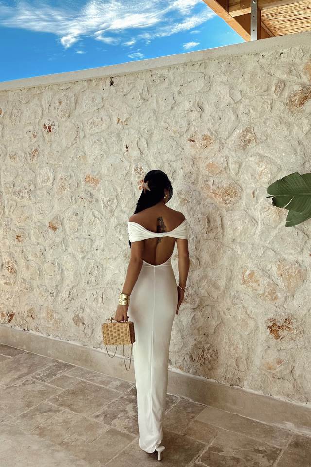 Beyaz Brunella Sırt Detaylı Elbise ATE-0984