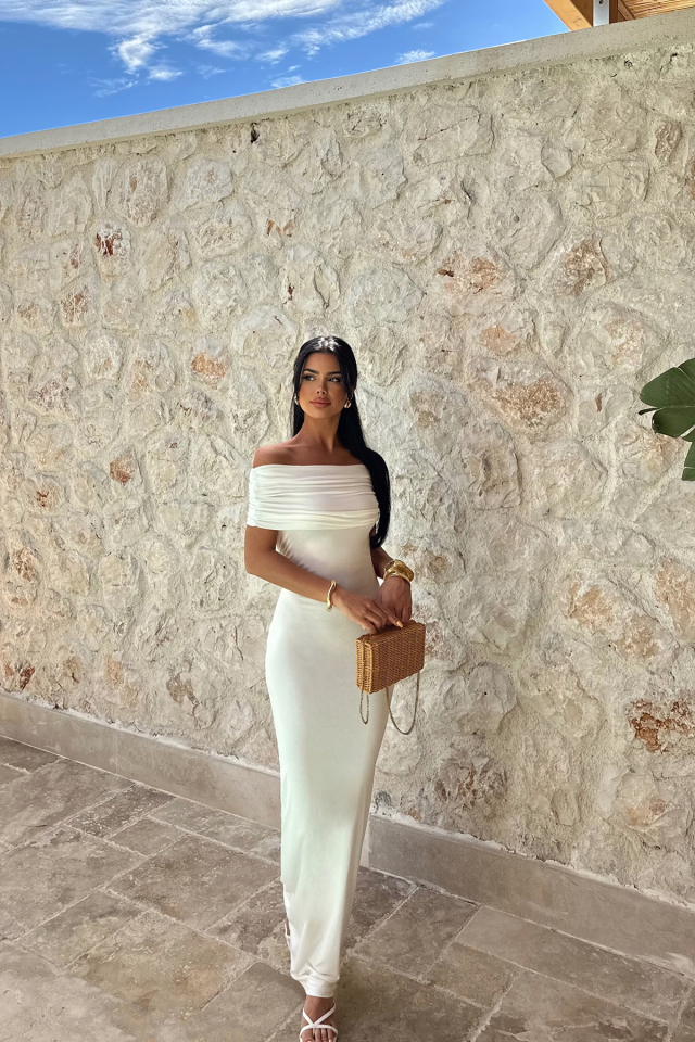 Beyaz Brunella Sırt Detaylı Elbise ATE-0984