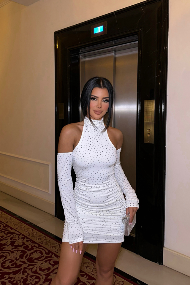 Beyaz HAZEL Taş Detay Elbise ATE-0393 - EYYO