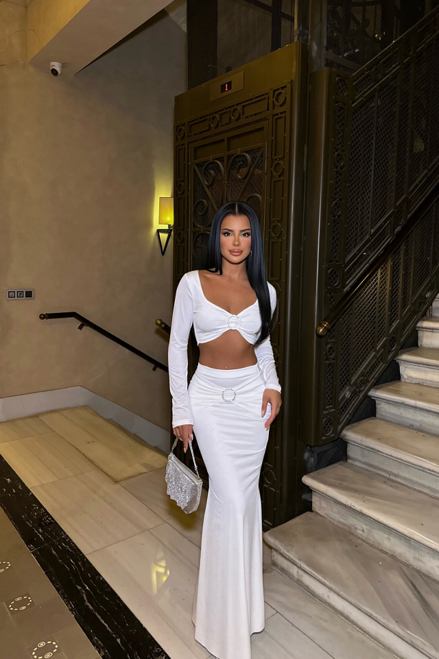 Beyaz Taş Detay Etekli Takım ATE-0209 - BİROL ATÖLYE