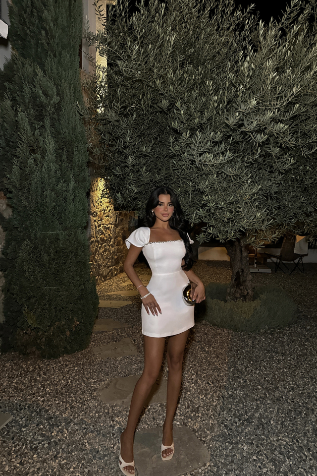 Paısley Beyaz Taş Detay Mini Elbise ATE-1401 - EYYO