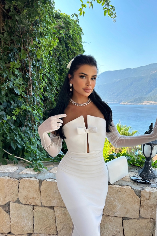 Lıana Beyaz Tasarım Elbise