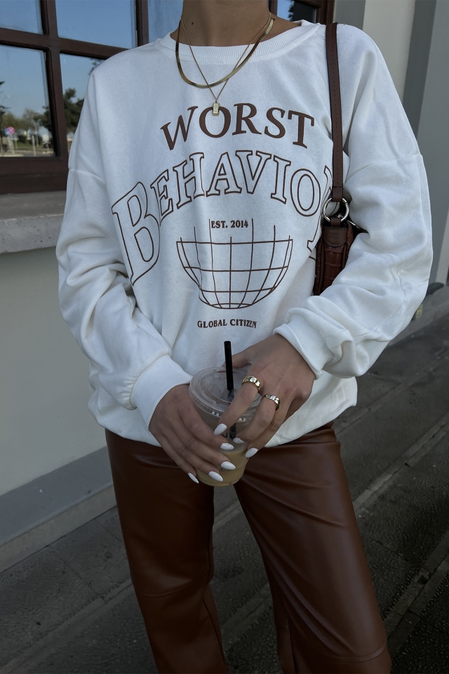 Beyaz Worst Baskılı Sweat ATE2394