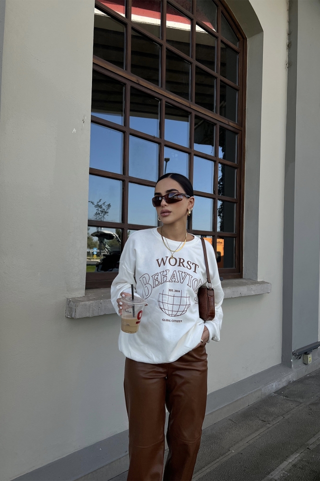Beyaz Worst Baskılı Sweat ATE2394