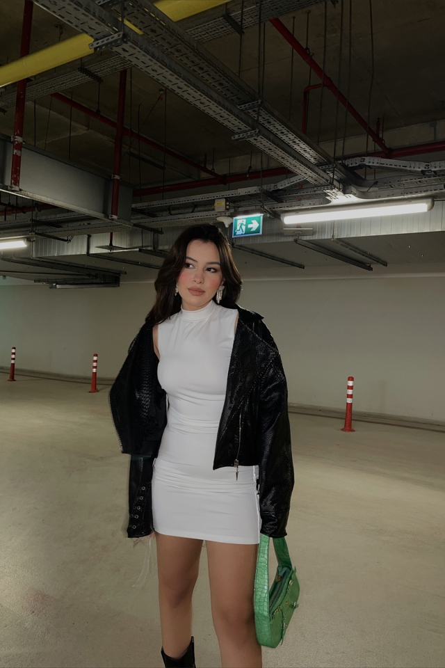 Beyaz Yanları Bağlama Nolita Elbise ATE210