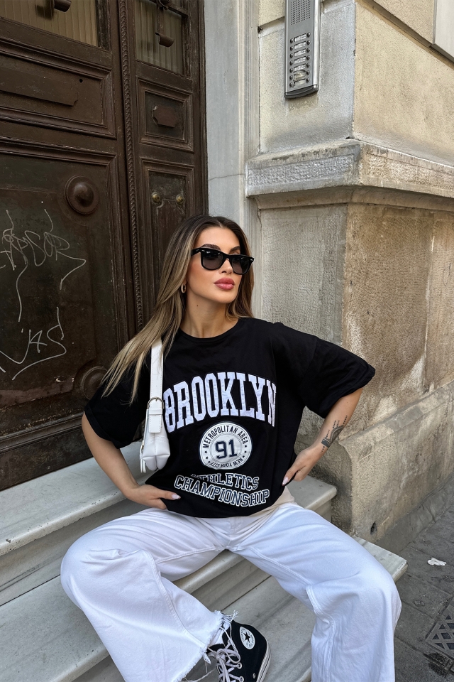 Black Brooklyn Letter Tshirt ATE5304
