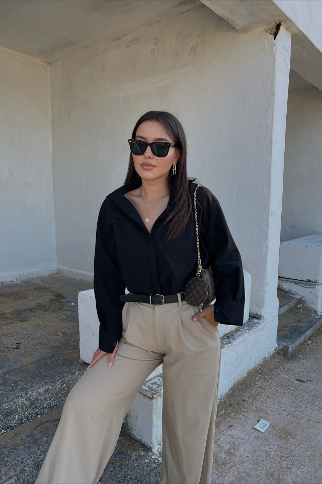 Black Double Breasted Collar Shirt ATE2046