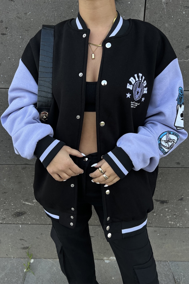 Black Edition Printed College Jacket ATE2384