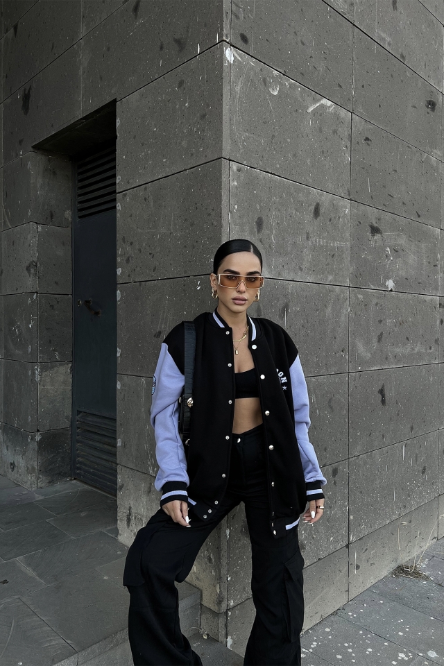 Black Edition Printed College Jacket ATE2384