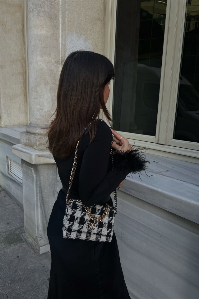 Black Feather Sleeve Detail Blouse ATE2475