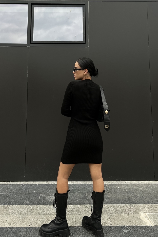 Black Knitwear Laced Dress ATE2073