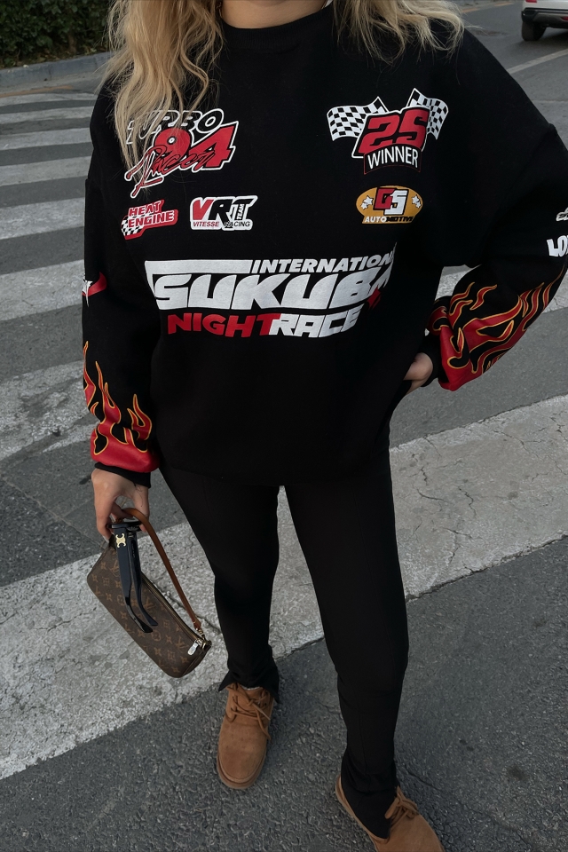 Black Racing Printed Sweatshirt ATE2445