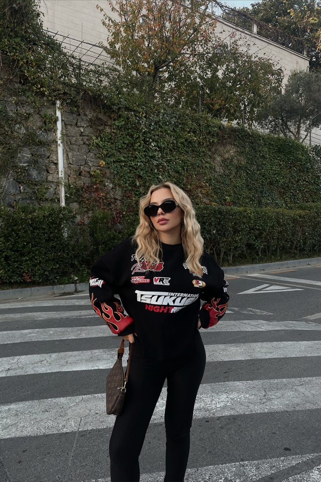 Black Racing Printed Sweatshirt ATE2445