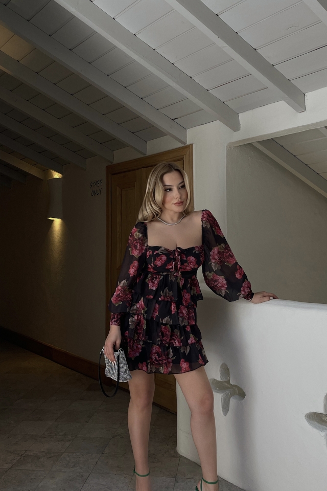 Black Transparent Sleeve Mini Dress ATE1242